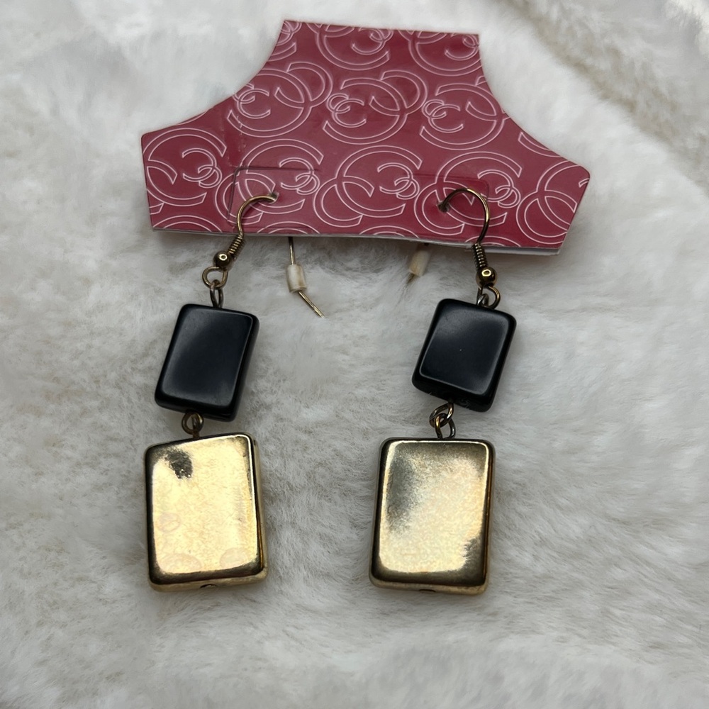 Charming Charlie Black and Gold Rectangle Earrings